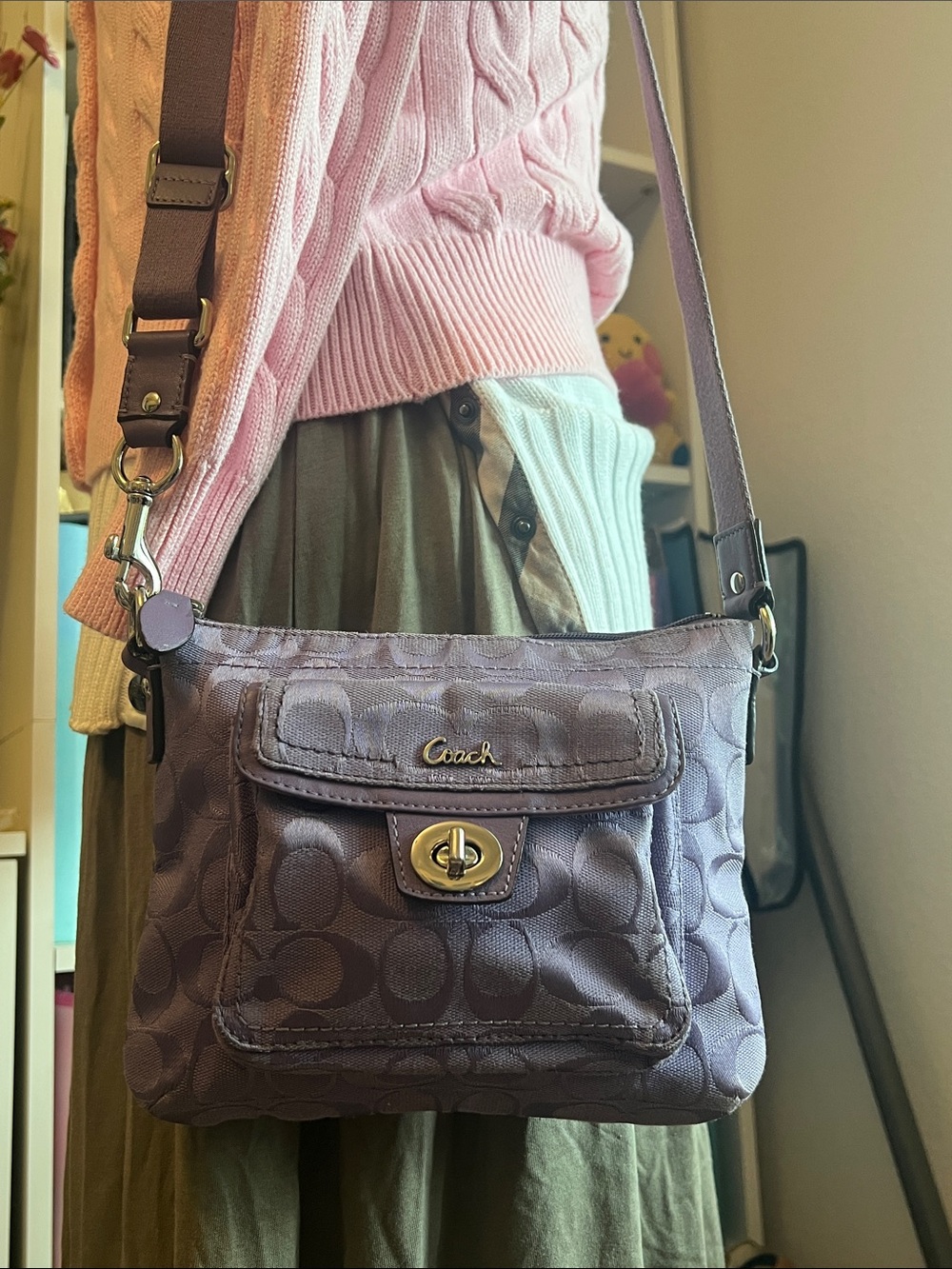 Coach Lavender Signature Jacquard Crossbody Bag